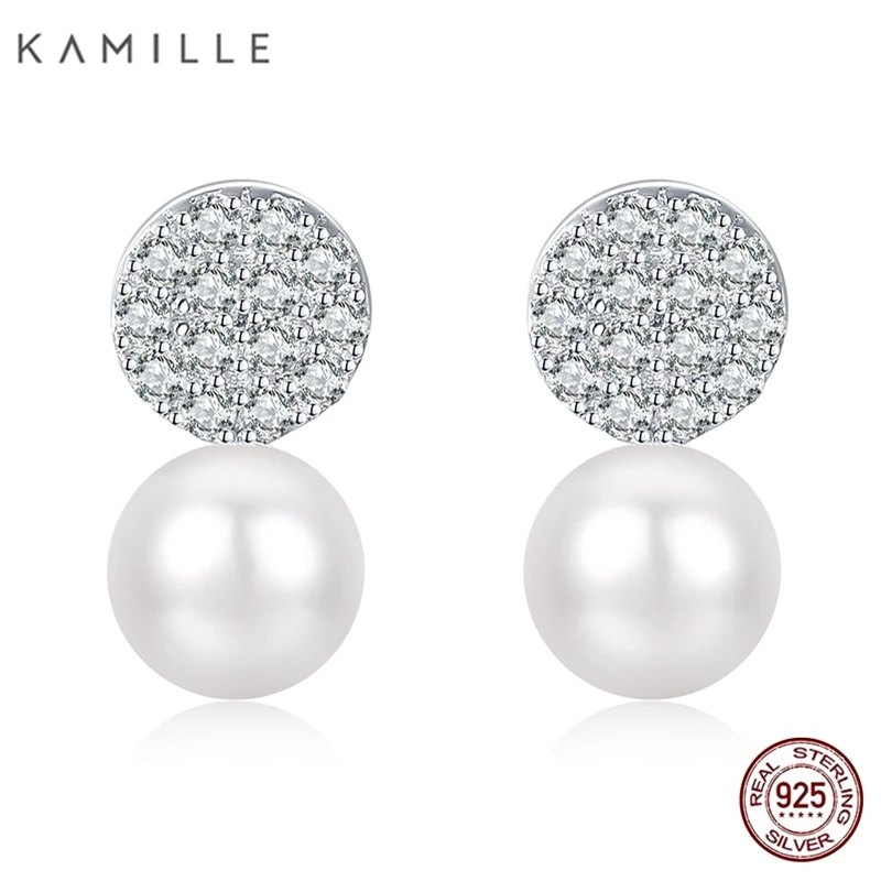 

Kamille 925 Sterling Silver Freshwater Pearl Earrings For Women Girls' Fine Stud Earrings Jewelry Wedding Birthday Party Gift