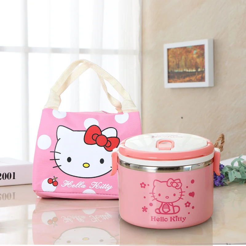 

1L Stainless Steel Cutlery Set Students Cartoon Cute Bento Children Preservation and Heat Insulation Canvas Lunch Bag Totes