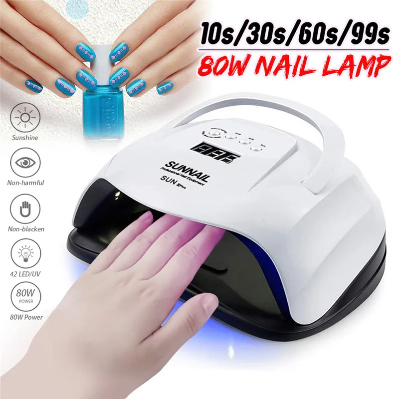 

SUN Xplus 80W Nail Dryer UV LED Nail Lamp Gel Polish 42LED Lamp with Bottom 30s/60s Timer LCD Display Lamp for Nail Dryer