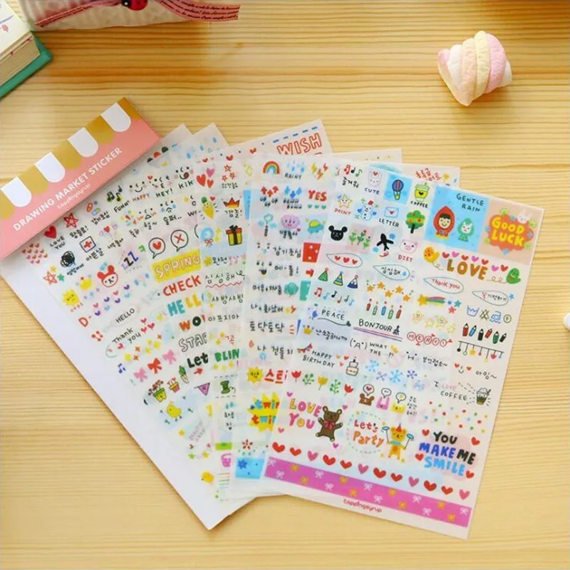 

Colorful Style Sticker Sticky Diary Stickers Decoracion Scrapbooking Flakes DIY Office Stationery School Supplies 6Sheets/bag