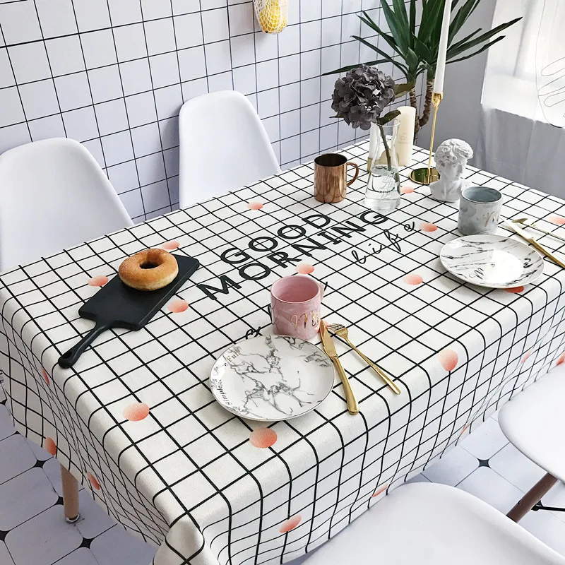 

INS Nordic Fabric Fresh Simple Tablecloth Plaid Marbling Letter Cotton Net Red Table Cloth Long Table