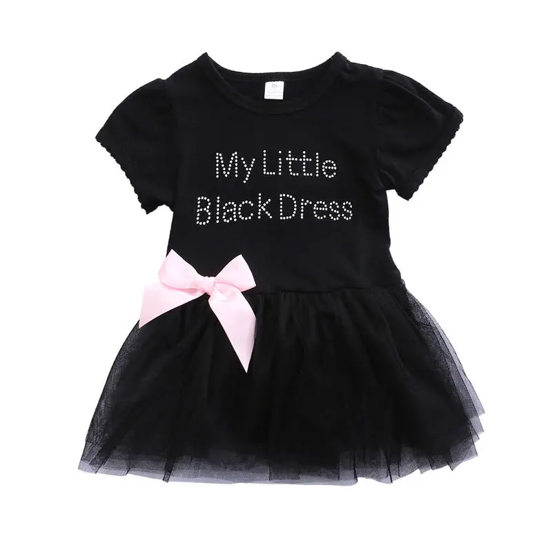 

2019 New Baby Girl Dress Kids Girls Black Lace Tutu Tulle Clothes Short Sleeve Bowknot Ball Gown Dresses Summer Princess Dresses