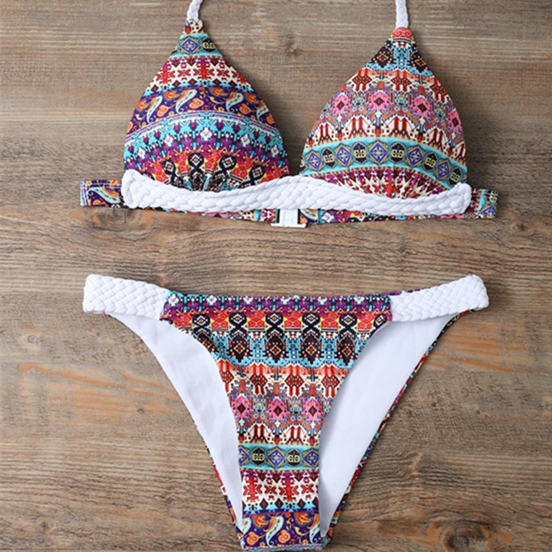 

2018 Sexy Swimsuit Women Push Up Bikini Women Swimwear Bandeau Print Brazilian Bikini Set Biquini Mulher Beachwear