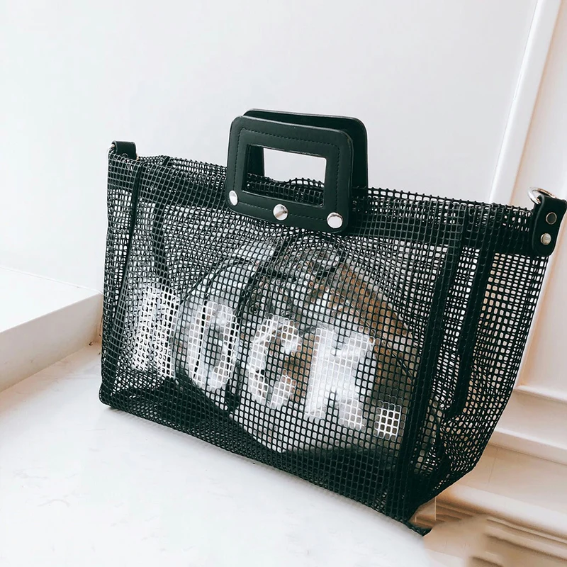 

[Super Seabob] 2019 Spring Summer Woman New Personality Black Color Hollow Single Strap Spliced Letter Shoulder Bag LM241