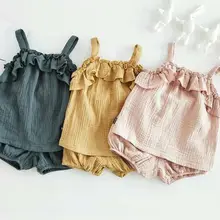 Г. Комплект из 2 предметов для новорожденных, летняя одежда для маленьких девочек, жилет с оборкой+ штаны, шорты хлопковая одежда для малышей