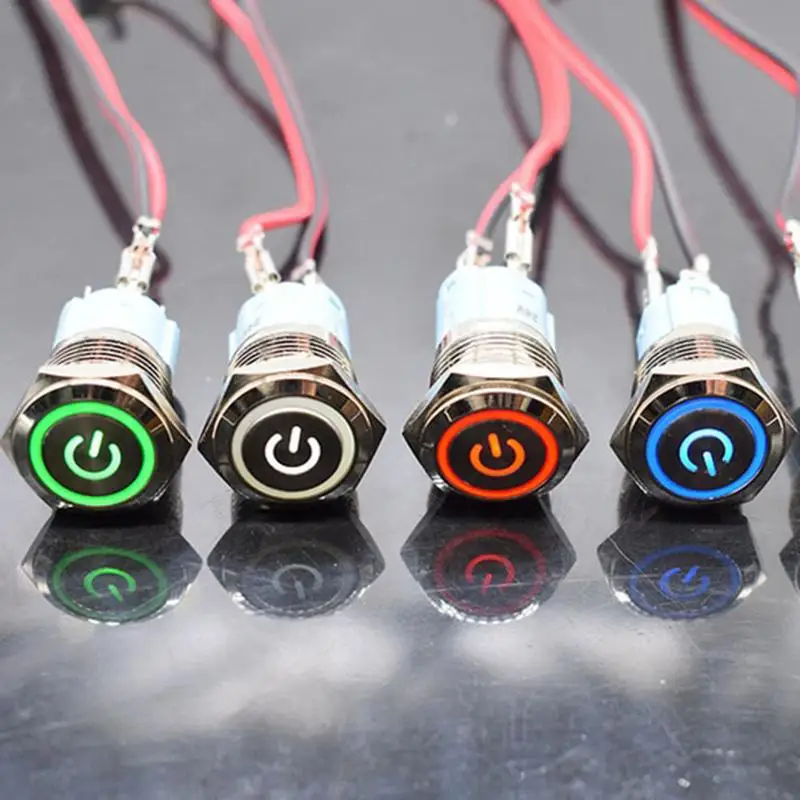 

1Pcs Silver Waterproof Stainless Steel Metal Push Button Switch With LED Light 12V 24V RED BLUE GREEN YELLOW Self-locking