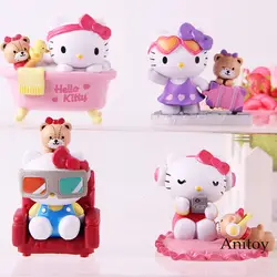 Мультфильм каваи милый рисунок «Hello Kitty» Мини PVC Фигурки автомобиль украшение дома куклы и игрушки подарок для детей девочек 4 шт./компл