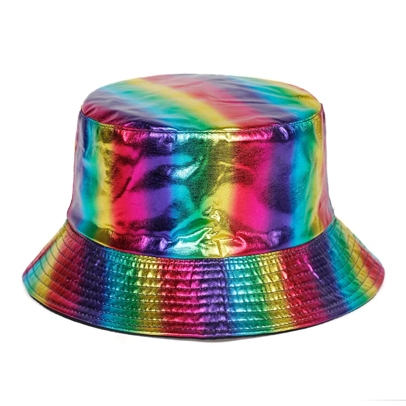 

2019 new fashion leather fishing cap brand casual bucket Hat out sun protection bonnie hats Fashion rainbow fisherman caps