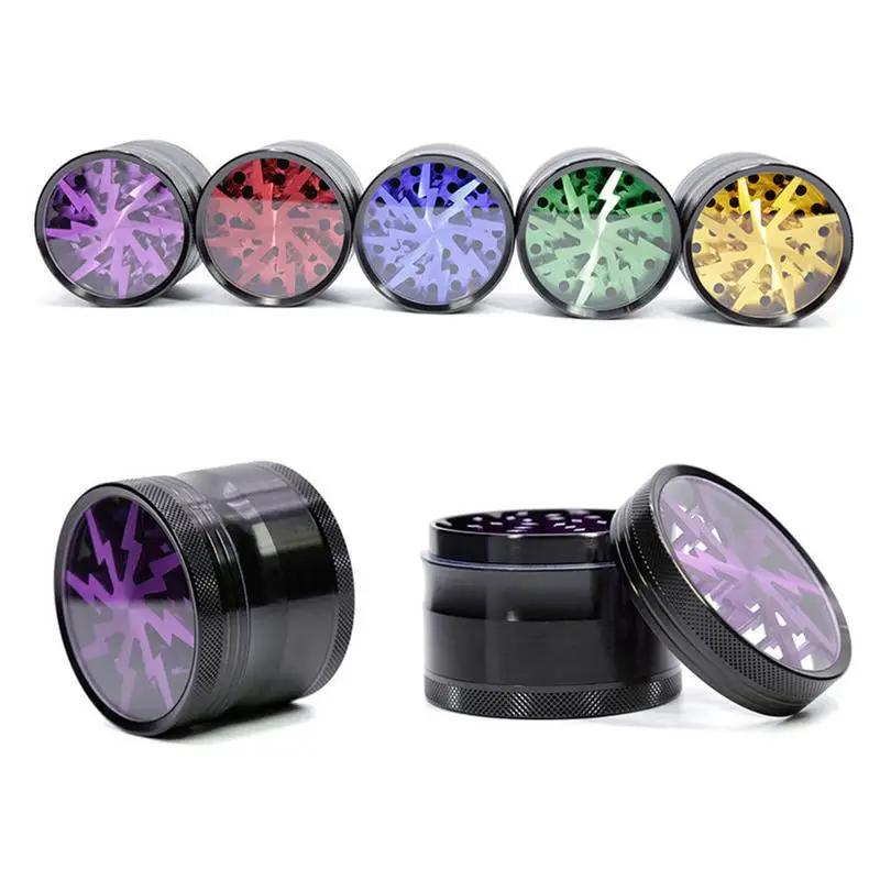 

63MM Lightning 4 Layers Aluminum Alloy Smoke Grinder Smoking Weed Herb Grinders Tobacco Cigarette Light Grinder Free shipping