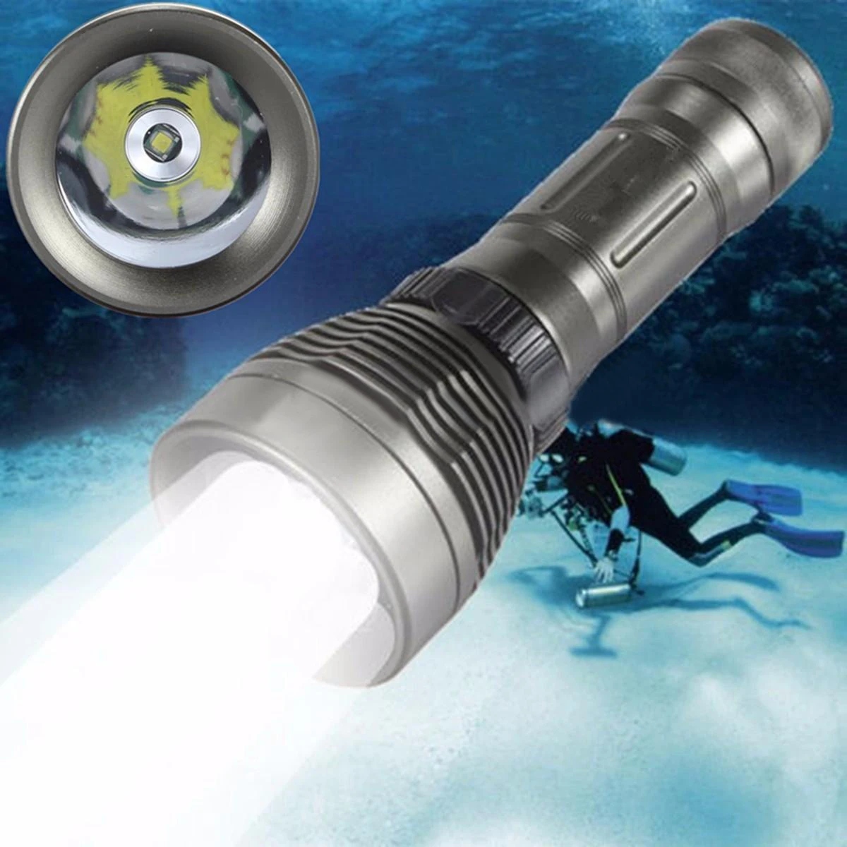 1 х 8000 Люмен подводный T6 светодиодный Дайвинг фонарик факел Фонарь для подводного плаванья свет 80 м
