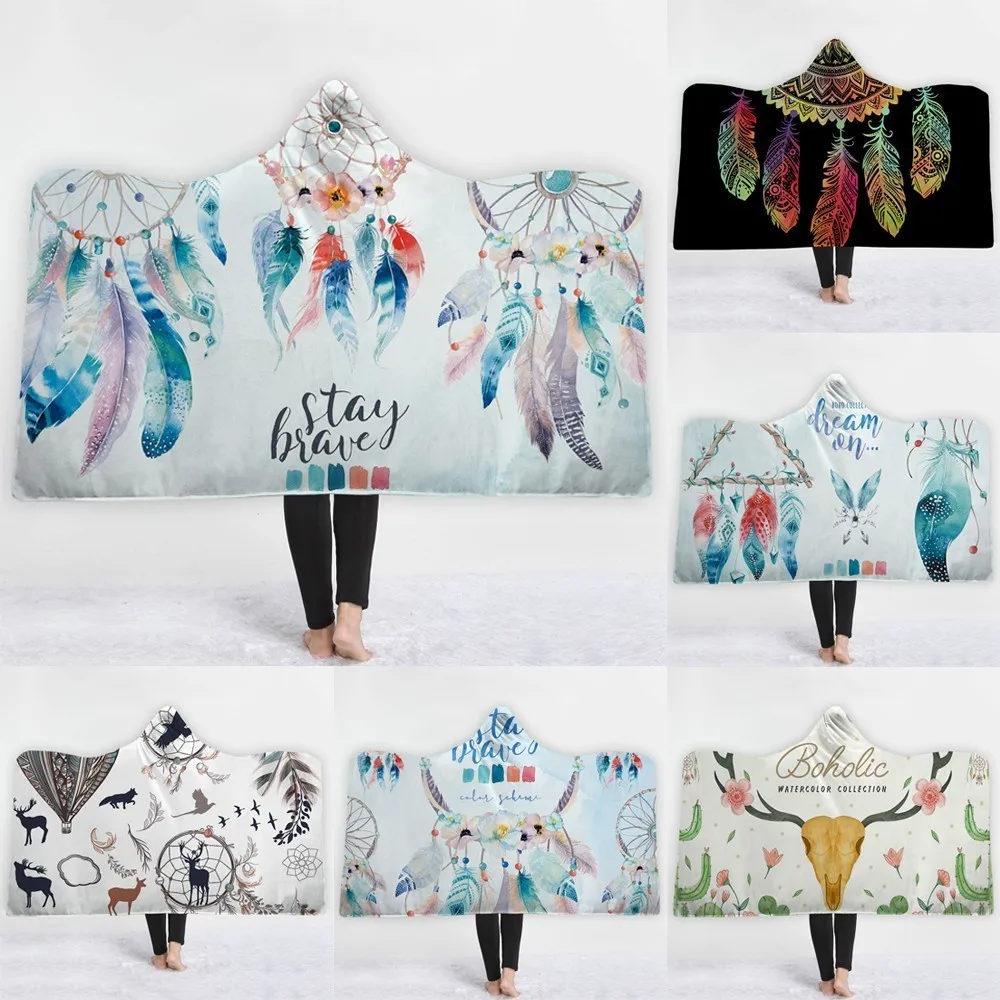 

Dreamcatcher Hooded Blanket Thickening Microfiber Plush Sherpa Throw Blanket Family Blanket For Kids Throw Blanket In Cap Warm