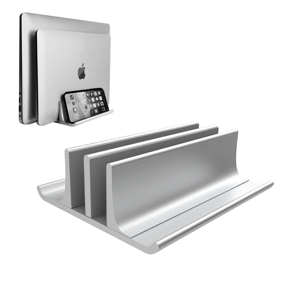  Adjustable Metal Vertical Laptop Stand Newly Designed 2 Slot Aluminum Desktop Dual Holder Up to 17.