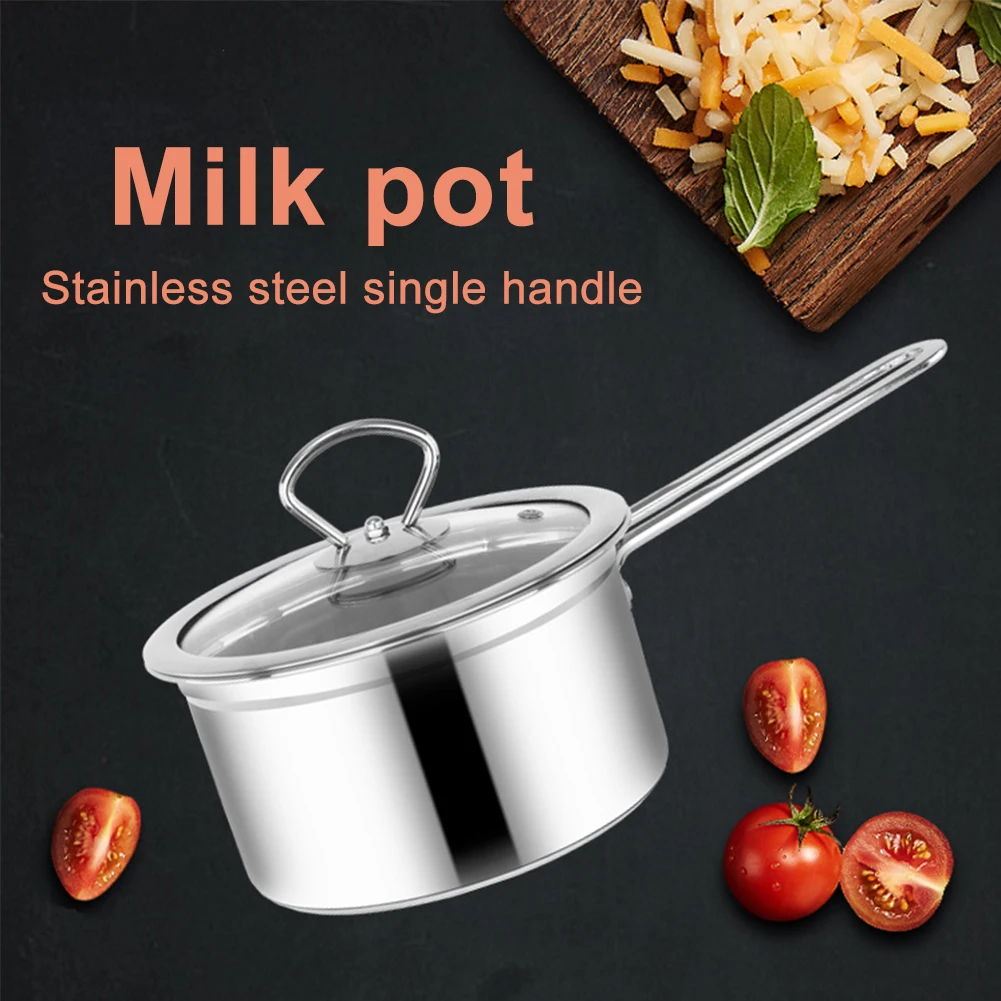 1pcs Stainless Steel Long Handle Pot Soup Cooking Pot Multi purpose Cookware Non