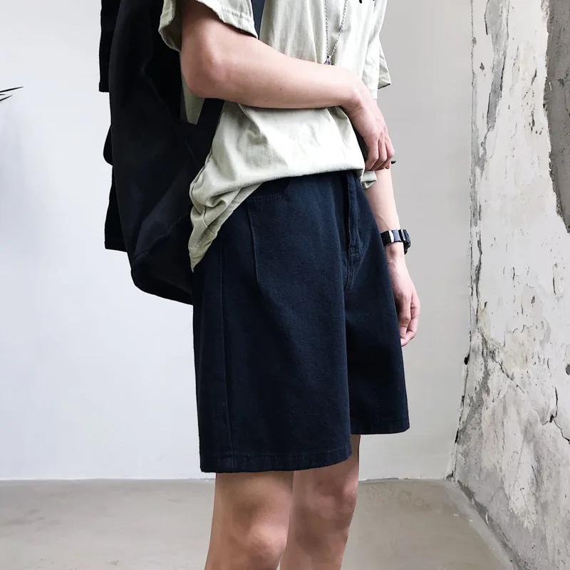 

Men's jeans 2019 summer The new listing five points jeans loose straight solid color denim shorts youth casual Men's clothing