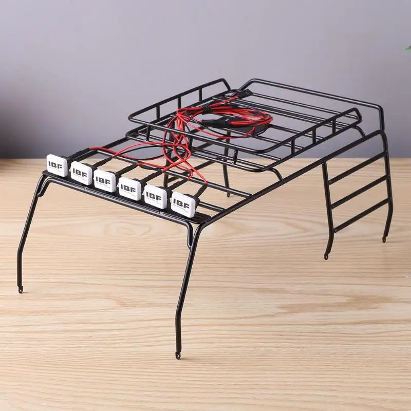 

Metal Roof Rack Luggage Carrier for Jeep 1/10 RC Crawler Car with Multi-Function 6LED Light