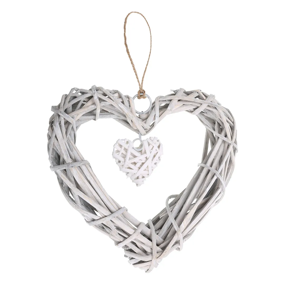 Chic Wicker Hanging Hearts Gray White Artificial Wreaths DIY Heart Wicker for Wedding Birthday Party Wall Hanging Decoration