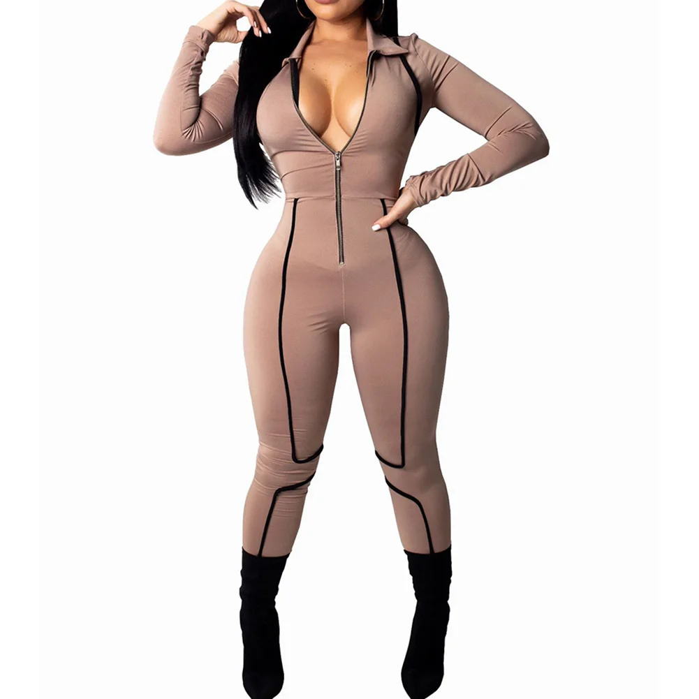 

YJSFG HOUSE Womens Fashion Jumpsuits Sexy Zipper Clubwear Playsuit Bodysuit Lady Party Spring Jumpsuit Romper Trousers Jumpsuits