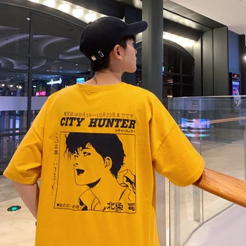 

2019 Summer Men's Fashion Short Sleeve Male Good-looking Cartoon Printing White/pink/yellow Loose T-shirts Plus Size M-5XL
