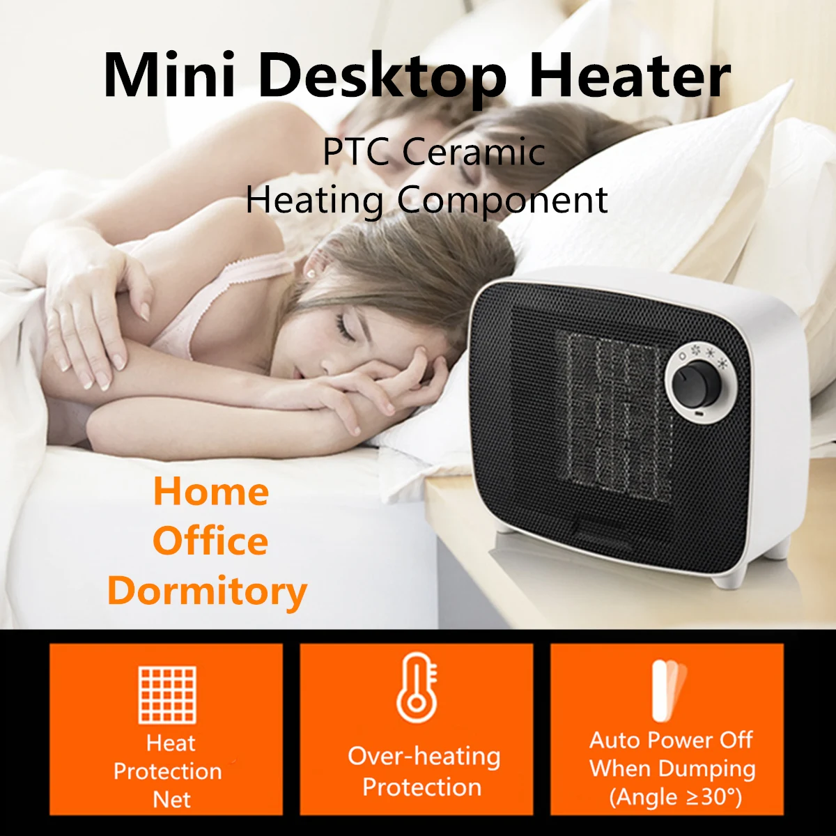 

1500W Electric Heater Mini Fan Heater Desktop Household Wall Handy Heater Stove Radiator Warmer Machine for Winter Bedroom