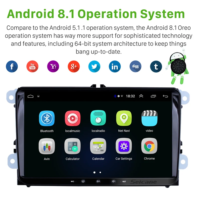  Seicane For VW/Volkswagen/Golf/Tiguan/Passat/b6 b5 RAM 2GB ROM 32GB 9 inch Android 8.1 Car Head Uni