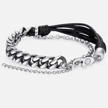 Уникальный мужской кожаный браслет, черный, коричневый, синий цвет, нержавеющая сталь, кубинские браслеты, мужские ювелирные изделия, подарки на день Святого Валентина, DLBM02