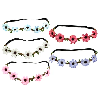 

5PCS Headbands Chamomile Patrern Velvet Retro Elastic Headwrap Hair Bands Hair Hoop for Women Ladies Girls