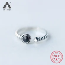 

Korea Hot Style 925 Sterling Silver Simple Retro Vintage Round Resin Twist Open Ring Jewelry for Women