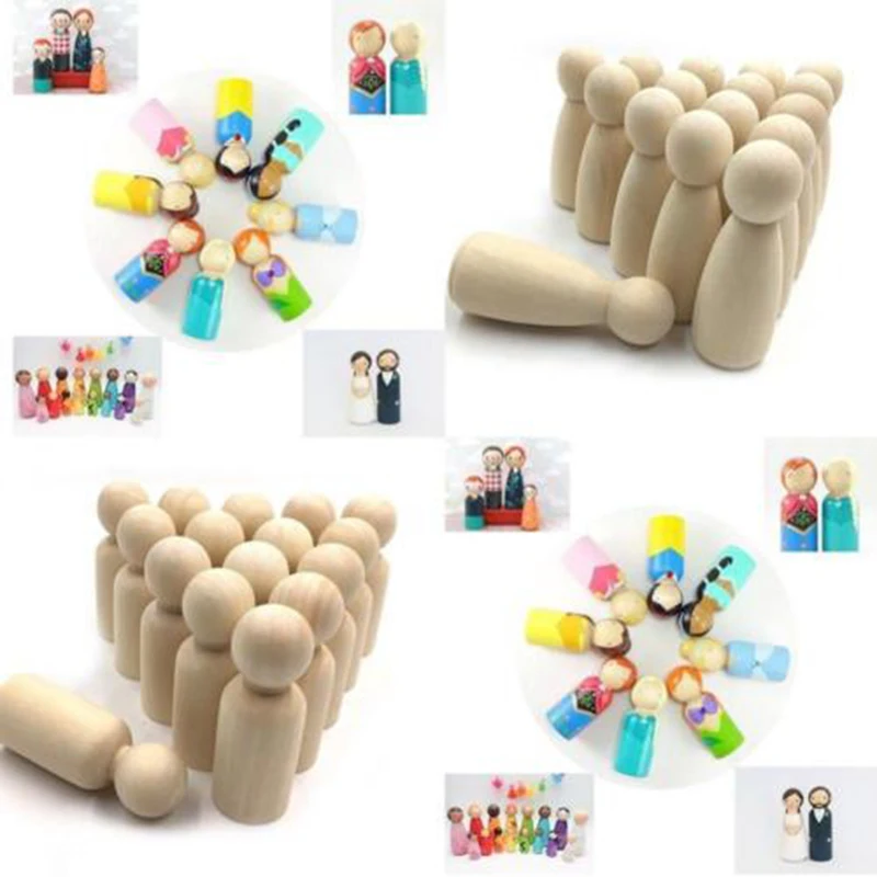 

Wooden Dolls 20Pcs Natural Unfinished Wooden Peg Doll Bodies People Shapes Kids Toy Gifts New