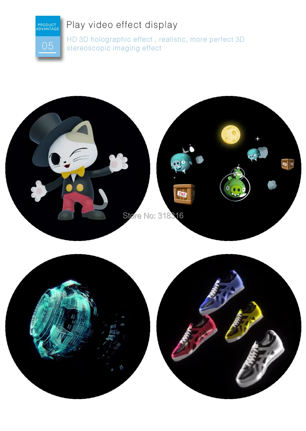 

Ceiling Hanging Wifi Hologram 3D wifi 42cm dimension Led Fan Display
