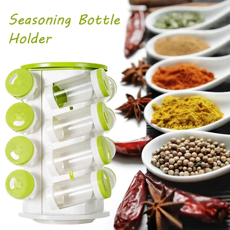 

Spice Jar Pepper Shaker Box Seasoning Cans Pepper Salt Cruet Plastic Bottle Kitchen Spice Rack Set 16pcs Jars + 1pc Rack Holder