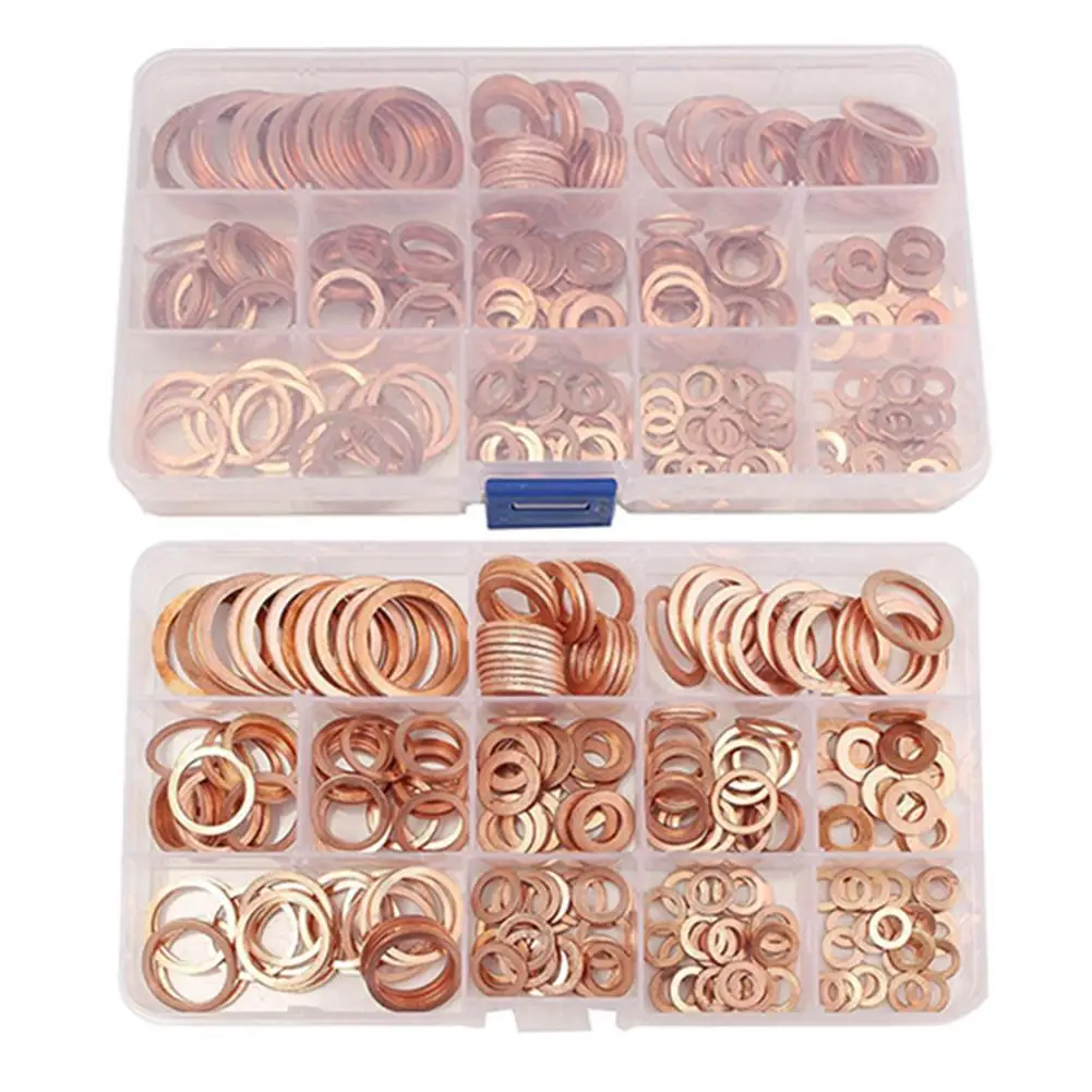 

280PCS Automotive Fasteners Copper Flat Washer Solid Copper Washer M5-M20 Flat Ring Oil Groove Plug Oil Seal Copper Washer Kit