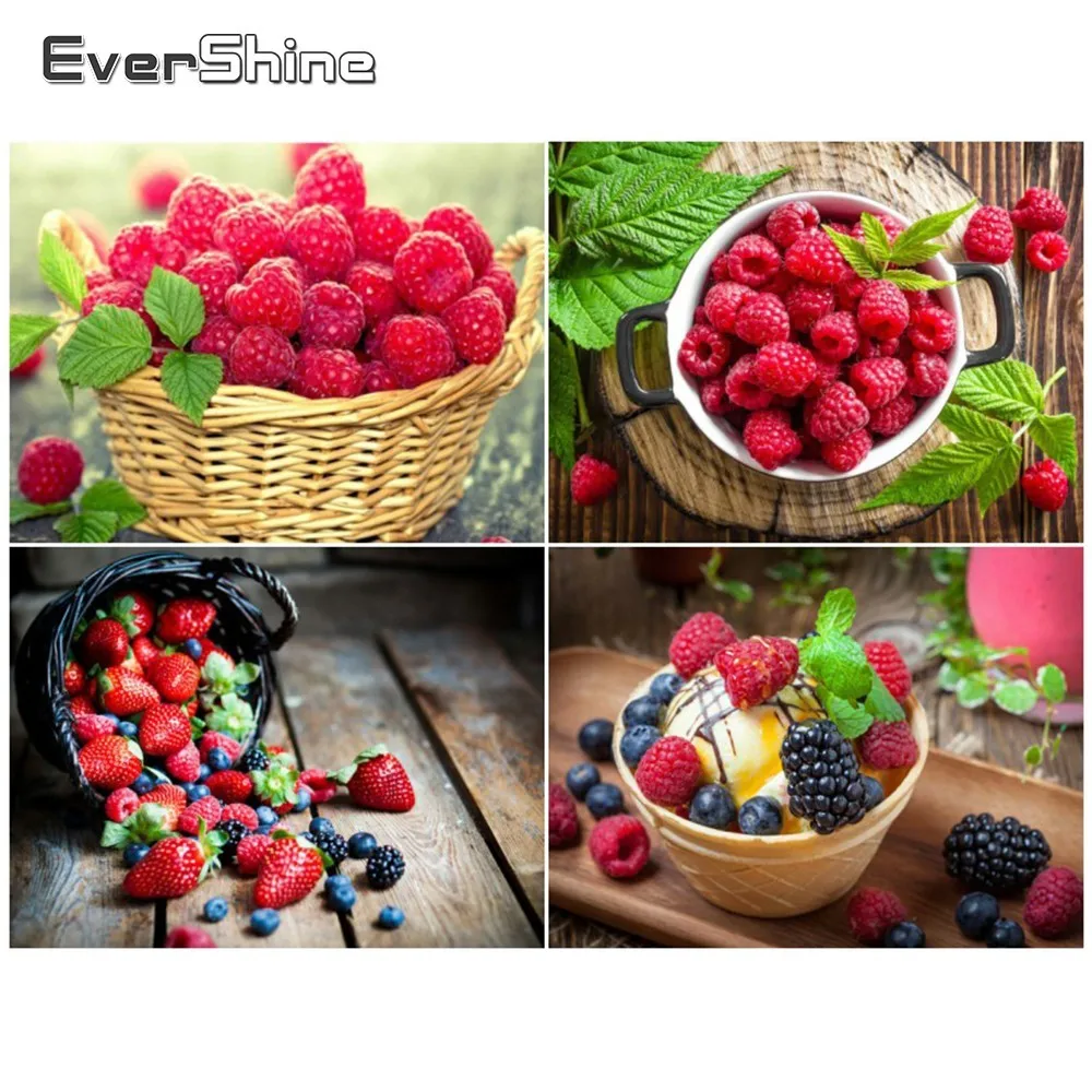 

EverShine Diamond Painting Raspberry Cross Stitch Diamond Embroidery Full Square Rhinestones Diamond Mosaic Fruits Wall Decor