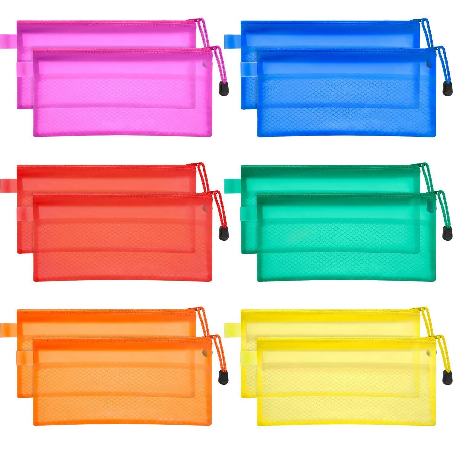 12 Pieces 6 Colors Pencil Pouch Zipper File Bags Waterproof Double