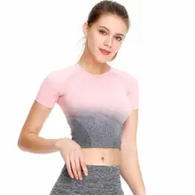 Спортивная женская спортивная рубашка быстросохнущая рубашка для бега футболка для фитнеса с рукавом футболки и спортивные бесшовные градиентные Топы для женщин