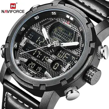

NAVIFORCE Luxury Mens Watch LED Digital Sport Waterproof Leather Wristwatch Men Military Watches Clock Relogio Masculino 2019