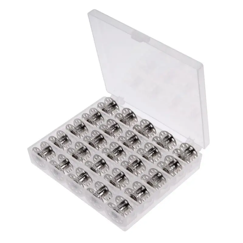 

25Pcs/set Empty Bobbins Spool Sewing Machine Reels Metal Case With Clear 25 Grid Storage Case Box for Brother Janome Singer Elna