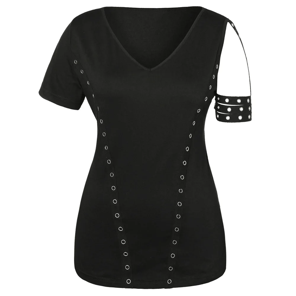 Rosegal/большие размеры 5XL черные футболки с вырезами и короткими рукавами женские