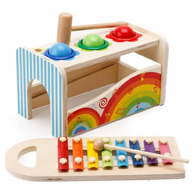 

Colorful Rainbow Hand Knock Piano Table Music Knock on Ball Learning Educational Assembly Musical Instrument Toy for Kids Gift