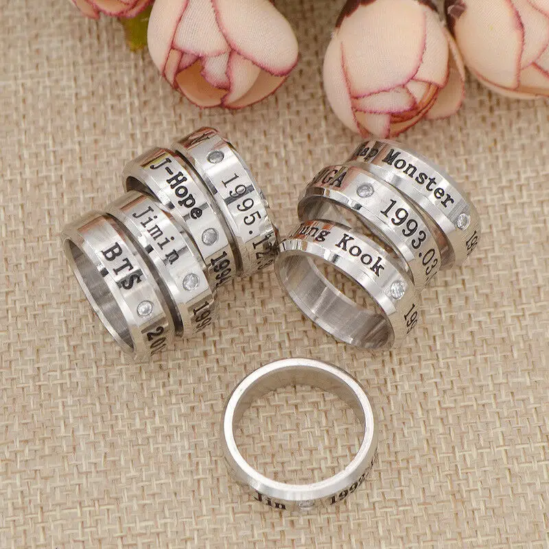

Suga V Jimin Rap Monster Jung Bangtan Boys Kpop BTS Stainless Steel Finger Ring