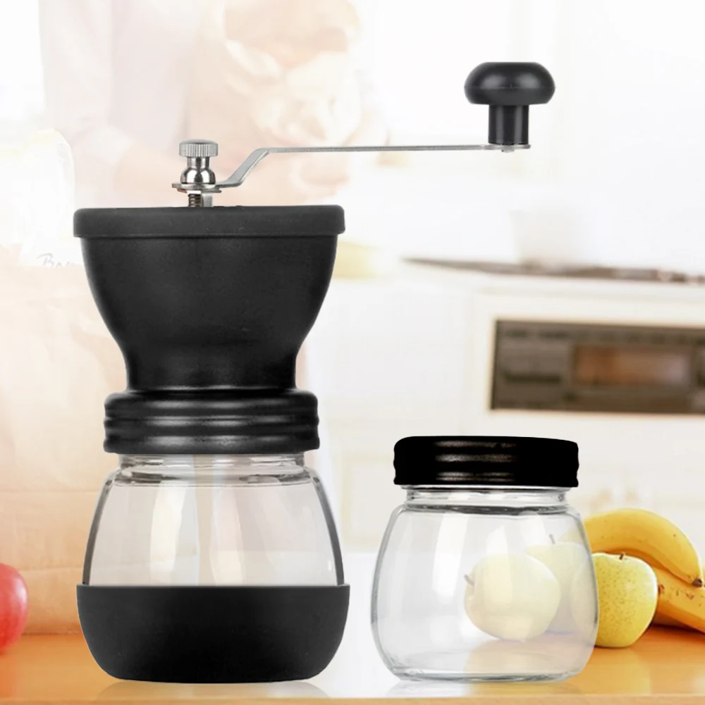 

Coffee Grinder Manual Coffee Bean Grinders Storage Jar Soft brush Conical Ceramic Burr Quiet and Portable with Glass Jars