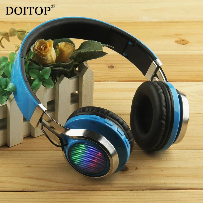 DOITOP складные беспроводные стерео Bluetooth наушники светодиодный флеш спорт HIFI MP3 Музыка гарнитура наушники Поддержка FM TF карты O5