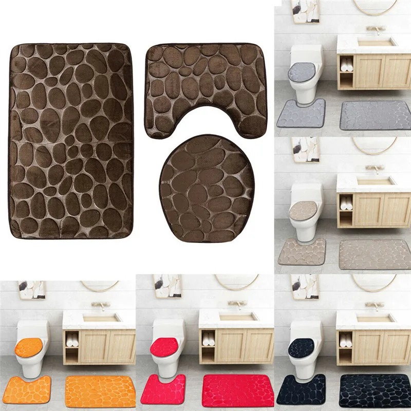 Brand New 3Pcs Set Bathroom Accessories Bath Mat Pedestal Rug Non-Slip Memory Plush Bathroom Toilet Seat Covers