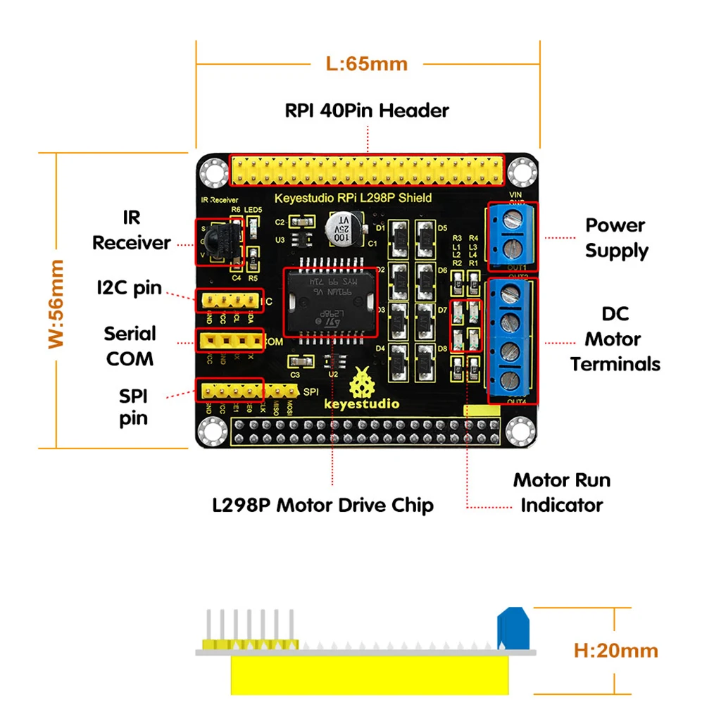 

Keyestudio RPI L298P Dual DC Motor Drive Shield For Raspberry Pi