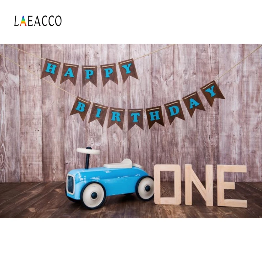 

Laeacco 1st Birthday Party Backdrop Toy Blue Car Photography Background Customized Photographic Backdrops For Photo Studio