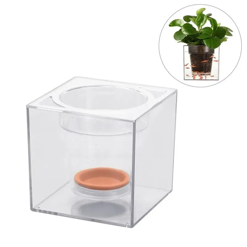 

Double Fish Farming Flower Pot Resin Basin Automatic Irrigation System Plastic Transparent Desktop Cube Flowerpot