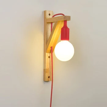 

Sconce Lamp Fixtures Wall lamps with cable Simple Wooden Creative hanging solid wood for stairs aisle light living room