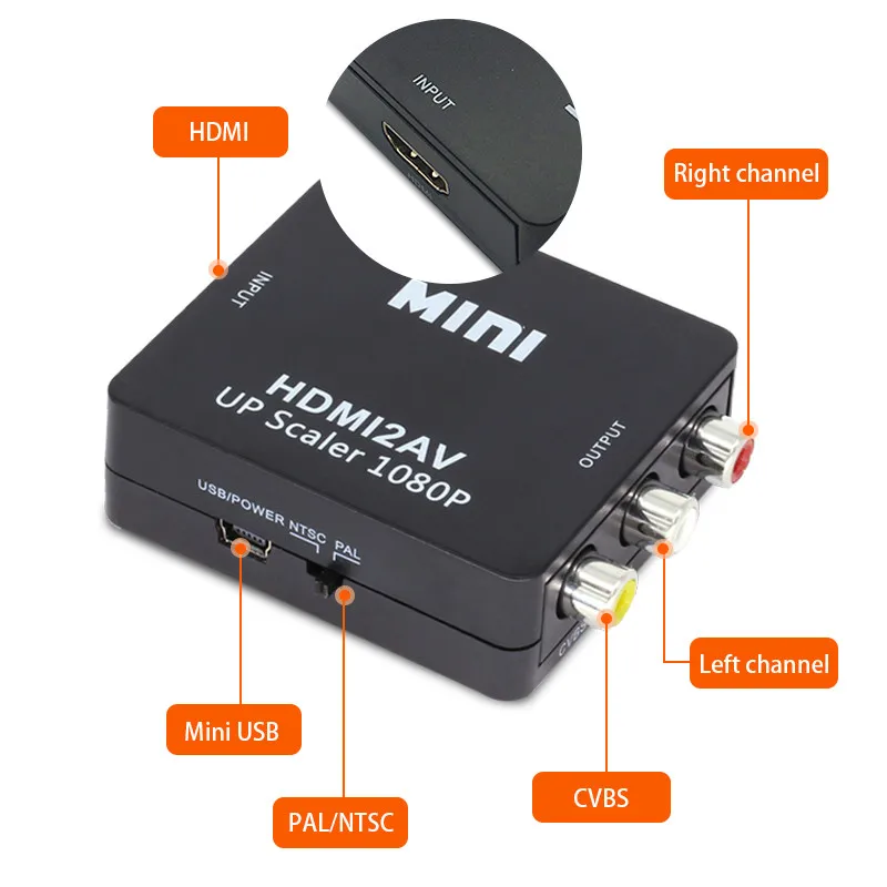 

1080P Mini HDMI to VGA to RCA AV Composite Adapter Converter with 3.5mm Audio cable VGA2AV / CVBS + Audio to PC HDTV Converter