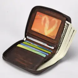 Высокое качество пояса из натуральной кожи Винтаж двойные бумажник карман ID/кредитной держатель для карт короткие дизайнерские