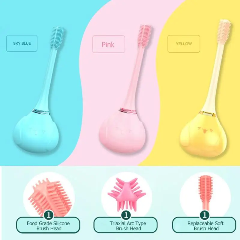 

360 Degree Children Electric Toothbrush Kids Three Sided Silicone Tooth Brush Wireless Charging Teeth Cleaning Toothbrush