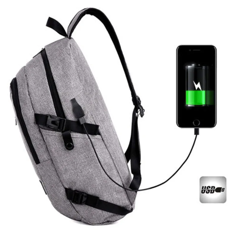 Мужской женский рюкзак для ноутбука, рюкзак для работы и путешествий, школьные сумки+ usb-порт для зарядки